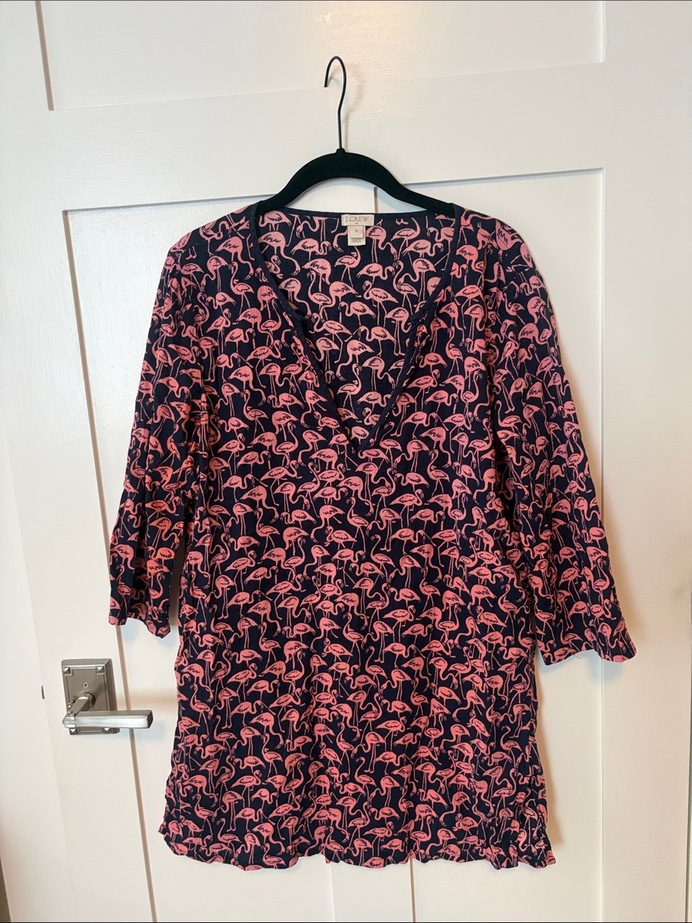 J. Crew 100% Cotton Navy & Pink Flamingo Swimsuit Coverup